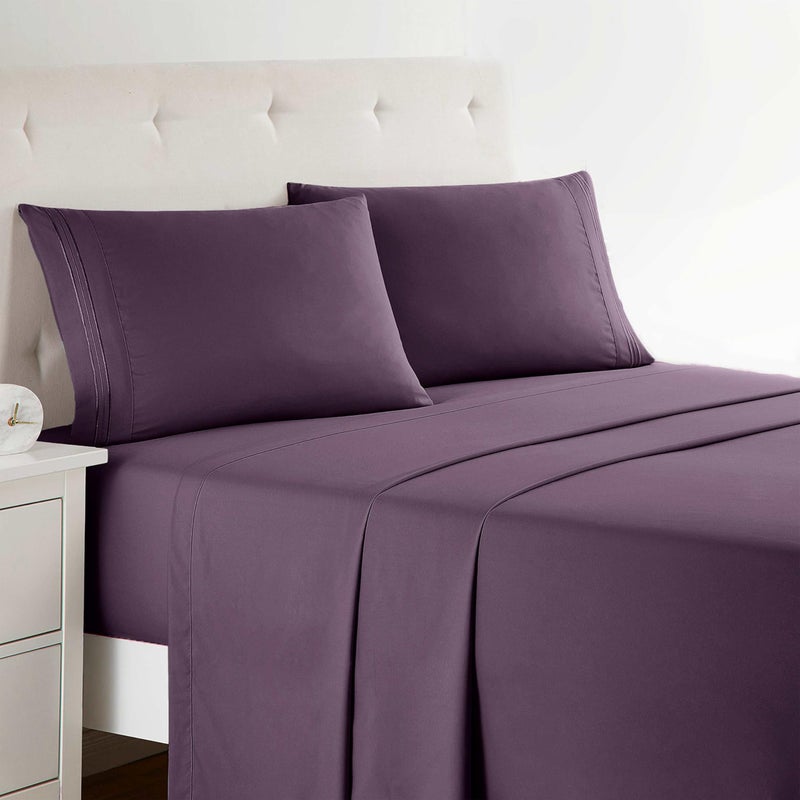 Clara Clark Bed Sheets Premier 1800 Series 4 Piece Bed Sheet Set Deep Pocket Wrinkle Fade Stain Resistant Luxury Soft Bedding Sheets  Pillowcases Queen Purple Eggplant