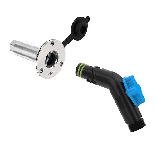 Aquor RV City Water Inlet, Quick Connect RV Water Inlet Replacement for Motorhome, Camper, and Trailer, Stainless Steel Flush-Mount, Black Cover, ½” NPT (f) x ¾” GHT (m) - Image 1