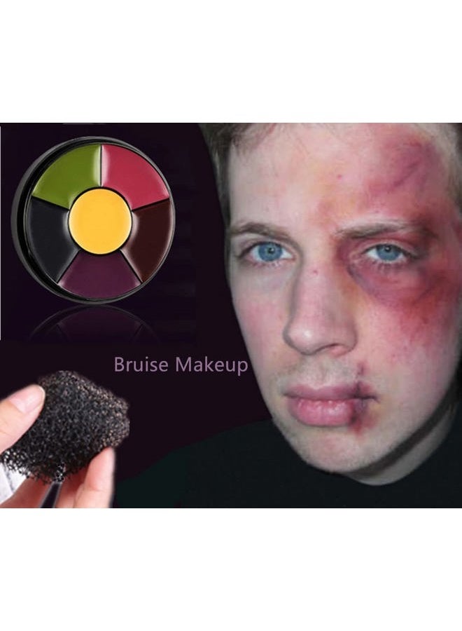 Go Ho 6 Colors Bruise Makeup Set for SFX,Bruises Wheel for Body Oil Paint Theatrical Halloween Fevstival,Face Paint Makeup Materials for Special Effects with Sponges - Image 5