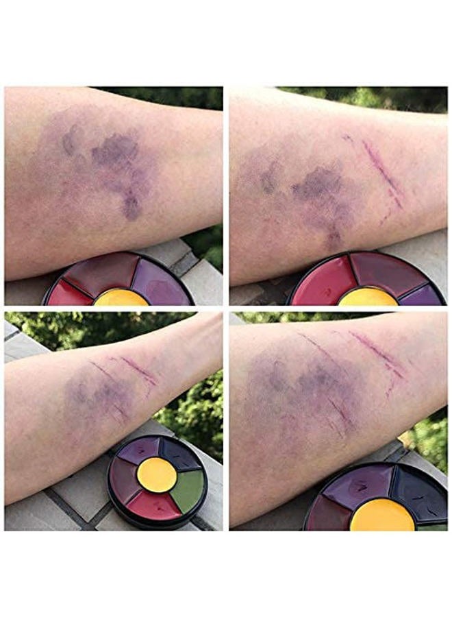 Go Ho 6 Colors Bruise Makeup Set for SFX,Bruises Wheel for Body Oil Paint Theatrical Halloween Fevstival,Face Paint Makeup Materials for Special Effects with Sponges - Image 2