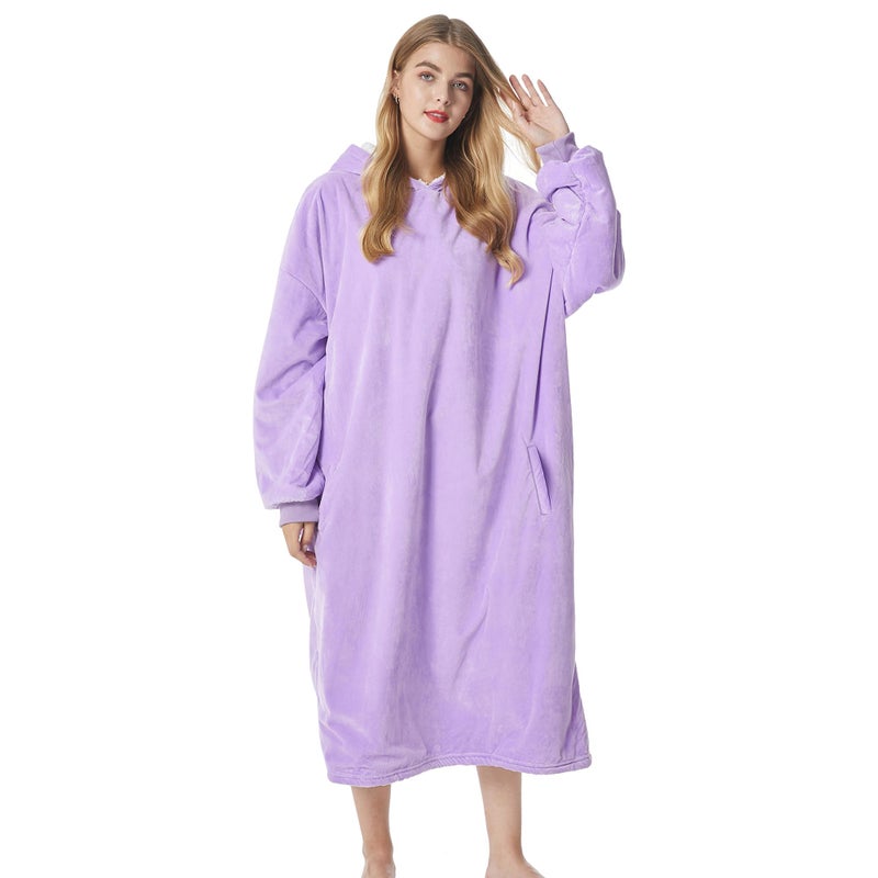 Felicigeely Blanket Hoodie Oversized Wearable Blanket Sweatshirt for Adults Women Men Warm Cozy Thick Purple Hooded Blanket with Pockets and Sleeves Gift for Her Mom Girls