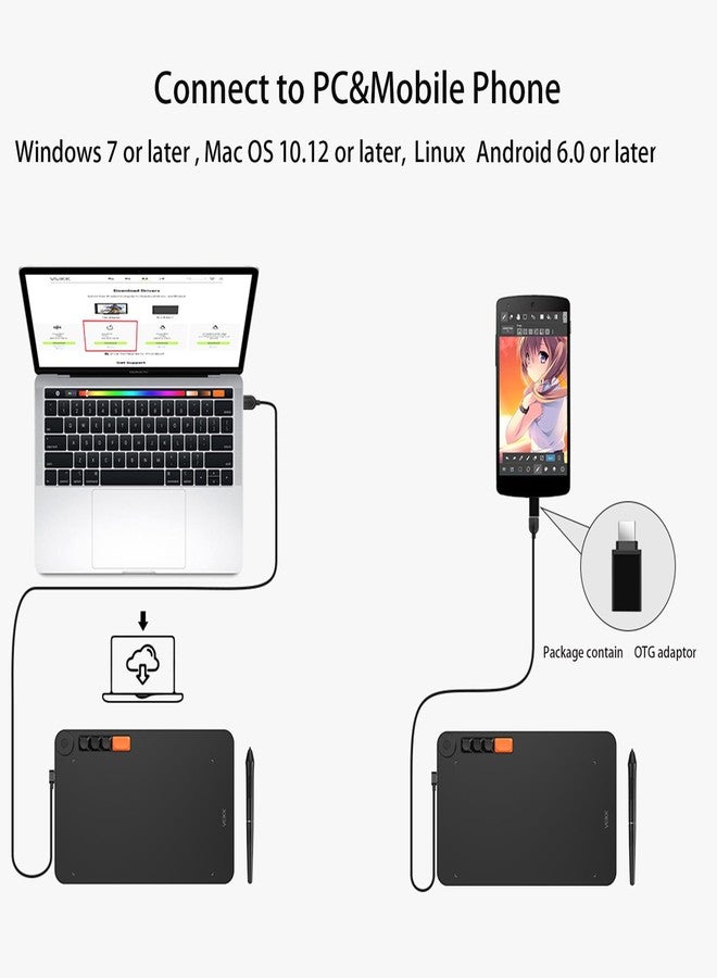 فايك جهاز الرسم اللوحي VEIKK Voila L مقاس 10 × 6 بوصة مزود بقلم حساس للضغط، و4 أزرار ميكانيكية للتعديل، وعجلة واحدة، مناسب للرسم، والتواصل عبر الإنترنت، والتوقيع الإلكتروني، والصور والفيديو. - Image 5