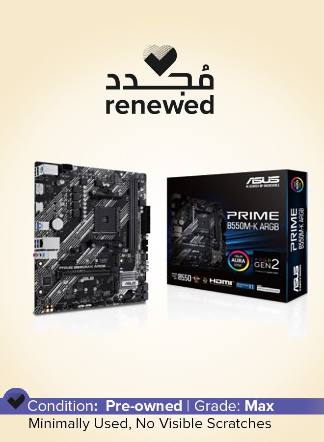 ASUS Renewed - Prime B550M-K ARGB, AMD B550 Micro ATX Motherboard with Dual M.2, PCIe 4.0, 1 Gb Ethernet, HDMI, DP, SATA 6 Gbps, USB 3.2 Gen 1 Type-A, Aura Sync RGB Lighting | 90MB1GC0-M0EAY0 - Image 1
