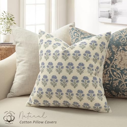 DKwizme Farmhouse Floral Pillow Covers 22x22 Set of 2, Country Botanical Throw Pillow Cover for Sofa Couch Bed Living Room, Rustic Vintage Flower Cushion Covers Cottage Home Decor,Dusty Blue - Image 2