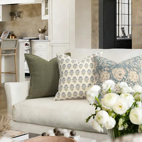 DKwizme Farmhouse Floral Pillow Covers 22x22 Set of 2, Country Botanical Throw Pillow Cover for Sofa Couch Bed Living Room, Rustic Vintage Flower Cushion Covers Cottage Home Decor,Dusty Blue - Image 5