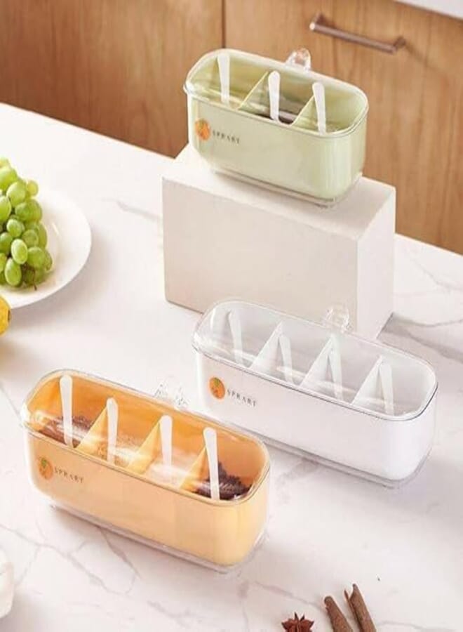 Generic Spice Storage Container Set with Spoons, 4 Compartments, 3 Colours .RO