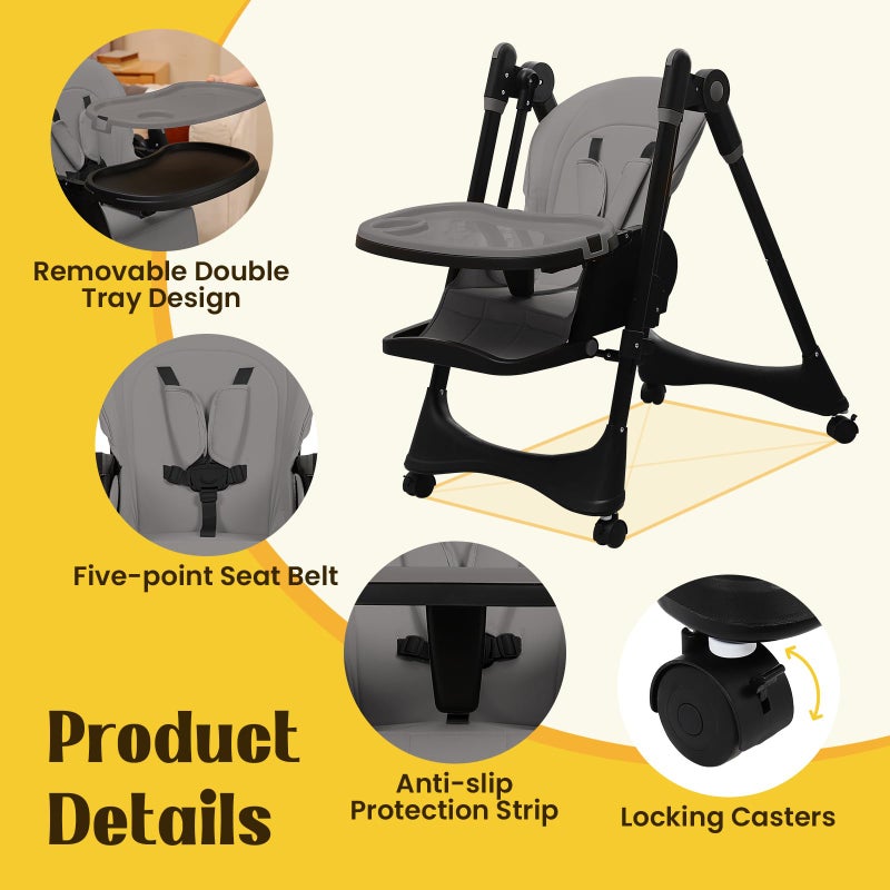 FAHKNS 6-in-1 Convertible High Chair with Rocker | Baby High Chair for Newborn to Toddler (0-3 Years) | Adjustable, Foldable & Easy-Clean with Dishwasher Safe Tray & Tool-Free Assembly,Gray - Image 4