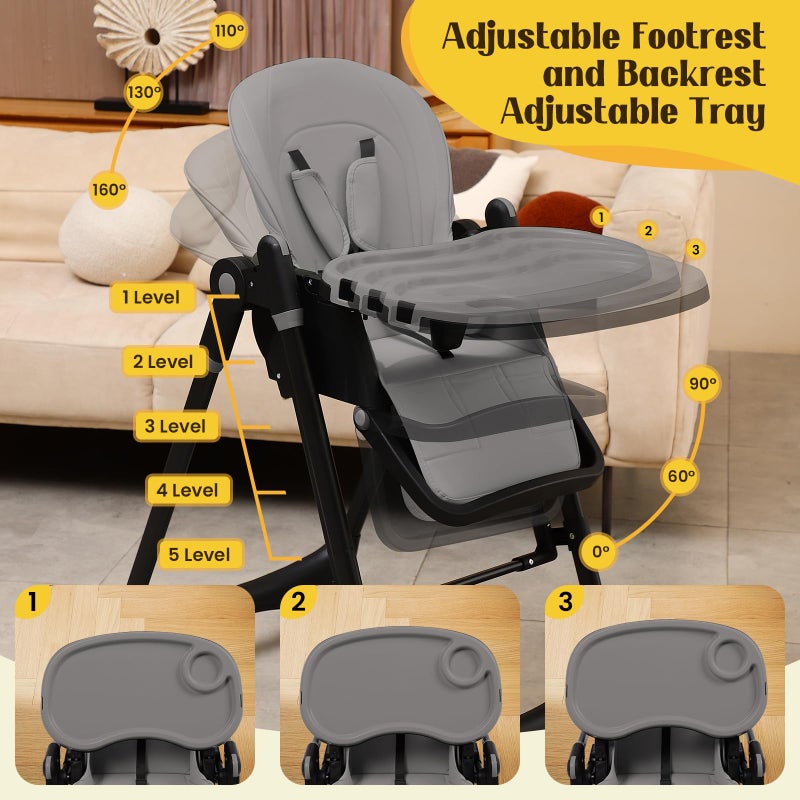 FAHKNS 6-in-1 Convertible High Chair with Rocker | Baby High Chair for Newborn to Toddler (0-3 Years) | Adjustable, Foldable & Easy-Clean with Dishwasher Safe Tray & Tool-Free Assembly,Gray - Image 3