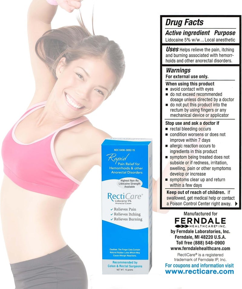 Recticare كريم ليدوكائين 5% للاستخدام الشرجي: علاج للبواسير وغيرها من الاضطرابات الشرجية - أنبوب 15 جرام - Image 4
