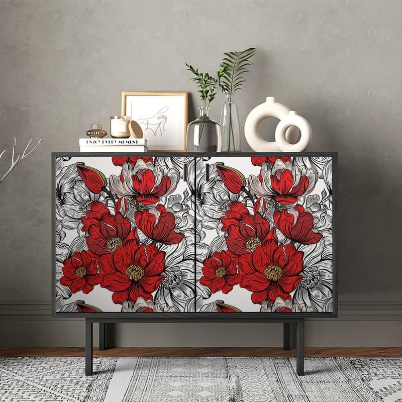 REDAMANCY Modern Red White Black Floral Peel and Stick Wallpaper Stick on Contact Paper Vintage Wall Paper Easy Peel Off for nightstand Drawer Cabinet Renter - Image 4