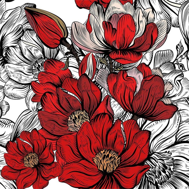 REDAMANCY Modern Red White Black Floral Peel and Stick Wallpaper Stick on Contact Paper Vintage Wall Paper Easy Peel Off for nightstand Drawer Cabinet Renter - Image 1