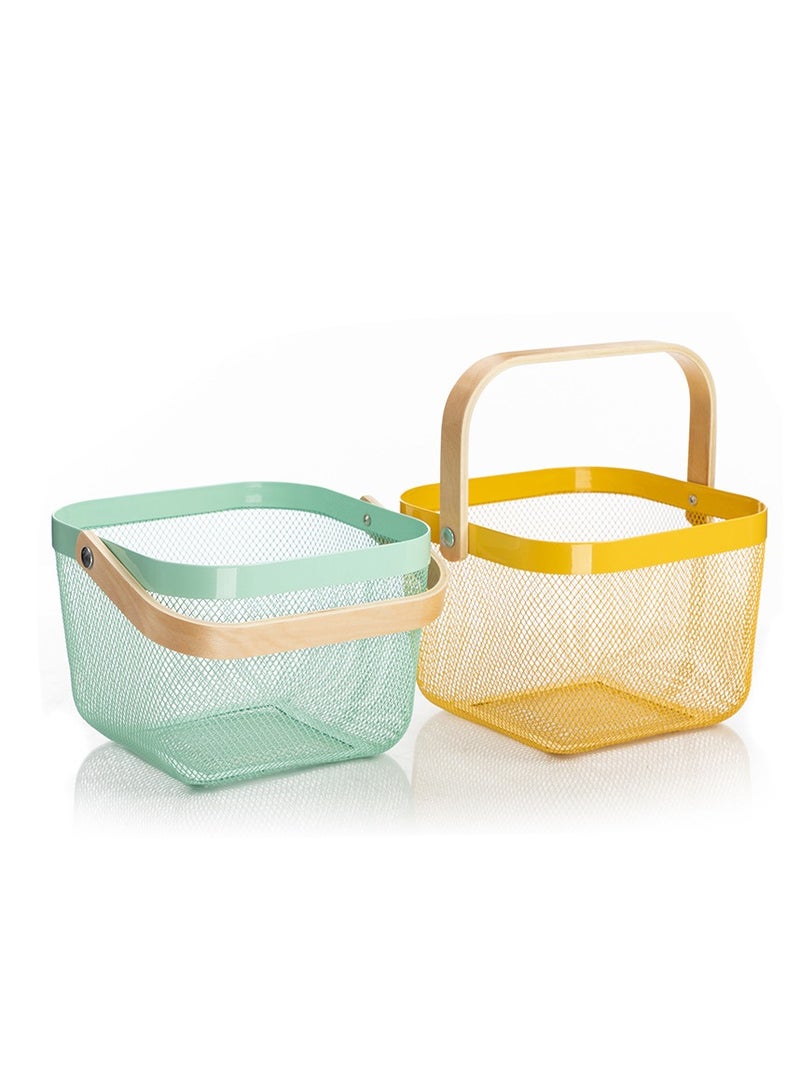 general Fashion Wooden Handle Small Basket, Snack Gift Basket, Desktop Storage Basket, Net Basket, Fruit and Vegetable Basket, Storage Basket (2pcs) - Image 1