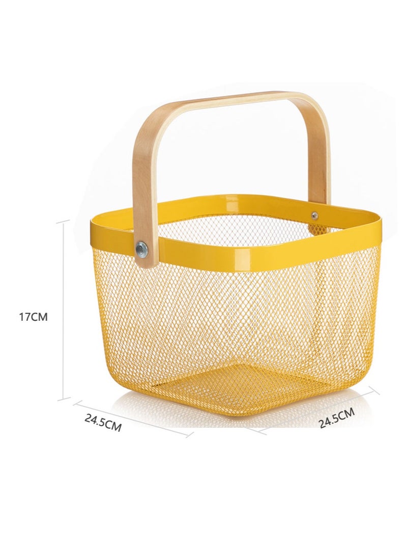 general Fashion Wooden Handle Small Basket, Snack Gift Basket, Desktop Storage Basket, Net Basket, Fruit and Vegetable Basket, Storage Basket (2pcs) - Image 5