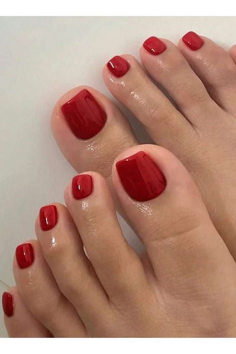 اظافر قدم مزيفه بتصميم مربع  24  ظفر مع صمغ ومبرد - Image 1