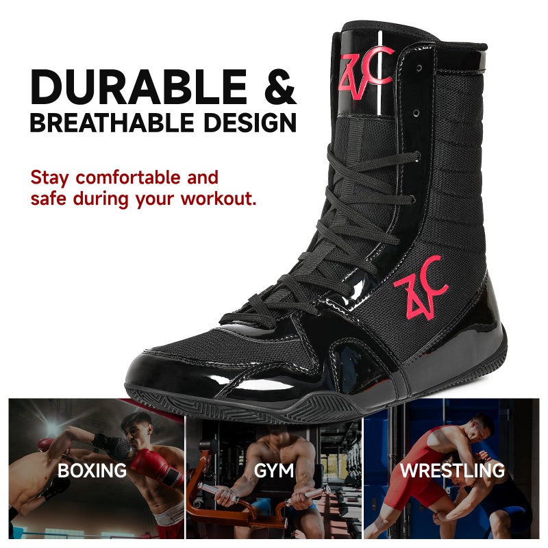 ZVC Wrestling Shoes Men High Top Boxing Shoes for Fighting Shoes Powerlifting Bodybuilding Boots Footwear Black - Image 5