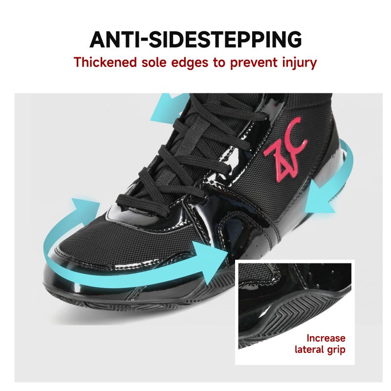 ZVC Wrestling Shoes Men High Top Boxing Shoes for Fighting Shoes Powerlifting Bodybuilding Boots Footwear Black - Image 3