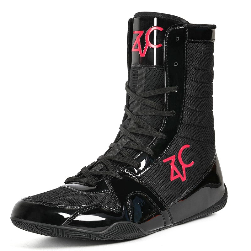 ZVC Wrestling Shoes Men High Top Boxing Shoes for Fighting Shoes Powerlifting Bodybuilding Boots Footwear Black - Image 1