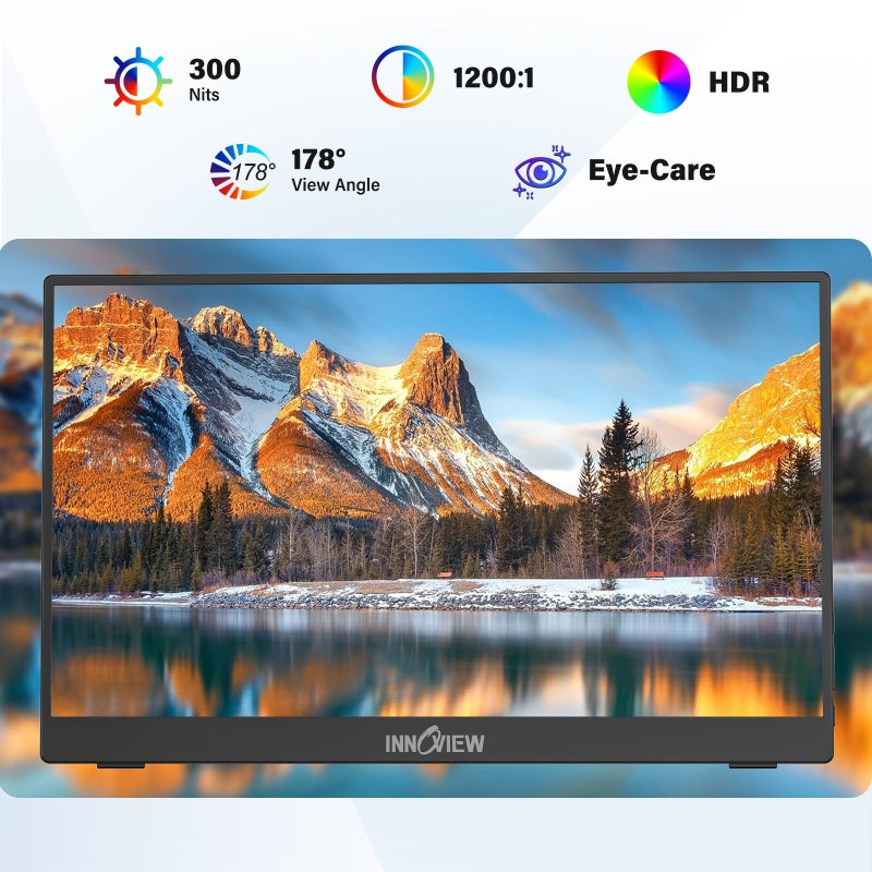 InnoView 15.6'' Portable Monitor for Laptop FHD 1080P USB-C Travel Monitors Built-in 90Â° Adjustable Stand Without Bag, HDR IPS Portable Laptop Monitor for MacBook PC Phone Xbox PS4/5 Switch - Image 2