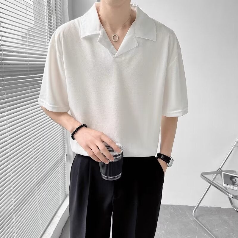 Cuban Collar Men'S Short-Sleeved T-Shirt Summer Loose Lapel Ins Fashion Brand Casual Summer Men'S T-Shirt - Image 2