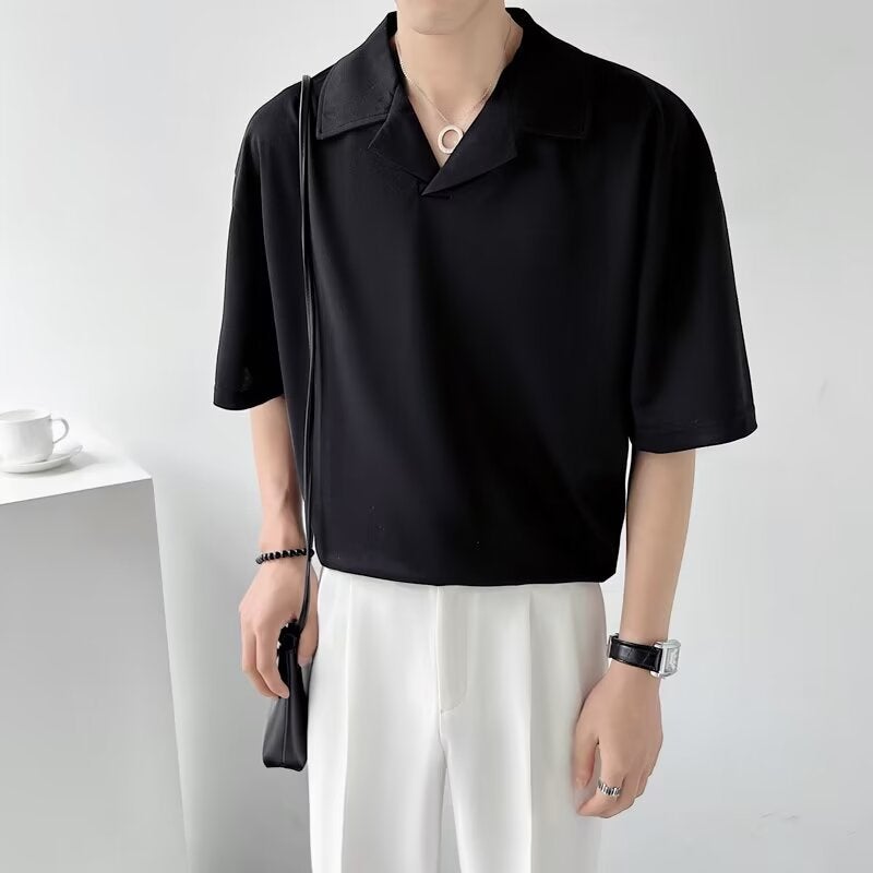 Cuban Collar Men'S Short-Sleeved T-Shirt Summer Loose Lapel Ins Fashion Brand Casual Summer Men'S T-Shirt - Image 1
