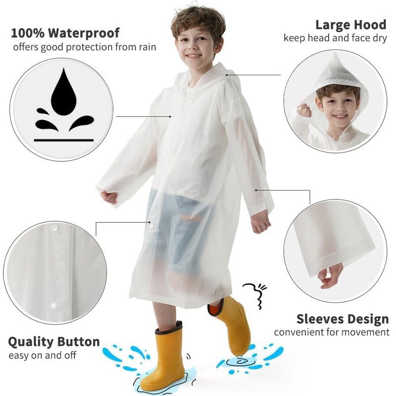 Opret 2 Pack White Raincoats for Kids, Reusable Rain Ponchos with Hood and Sleeves Children Waterproof Rain Coats for Boys and Girls - Image 5