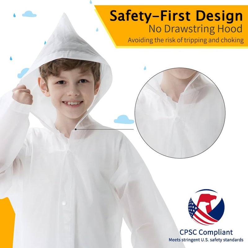 Opret 2 Pack White Raincoats for Kids, Reusable Rain Ponchos with Hood and Sleeves Children Waterproof Rain Coats for Boys and Girls - Image 4