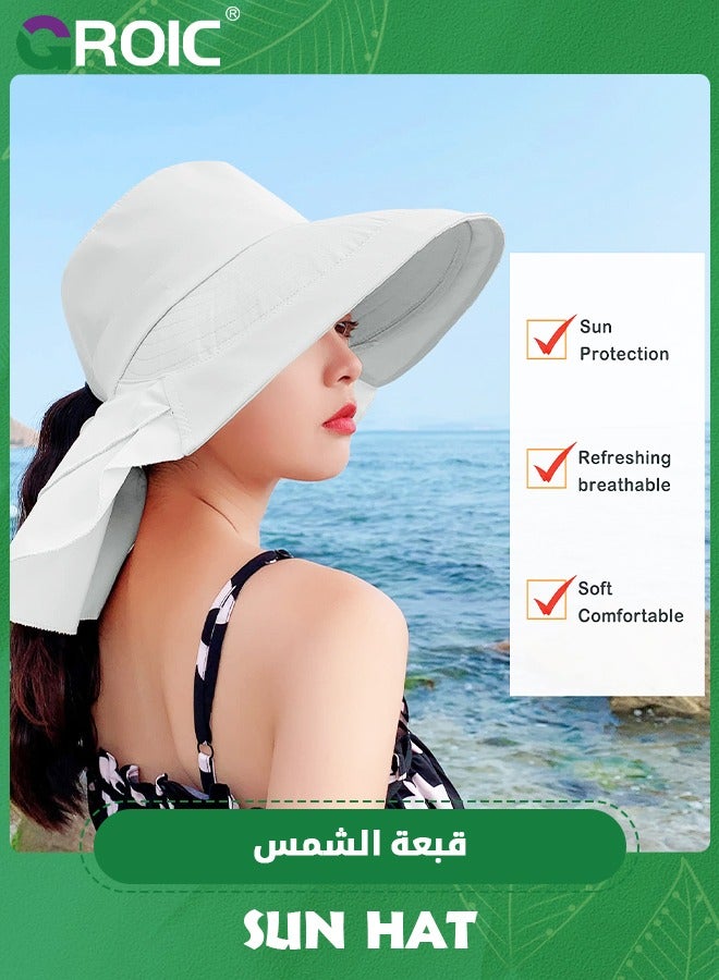 GROIC Sun Hat Women's Sun Hat UV Protection Wide Brim Ponytail Adjustable Beach Visor Fishing Hat with Neck Flap, UV Protection Fishing Hat Foldable Women Wide Brim Hat with Neck Flap - Image 5