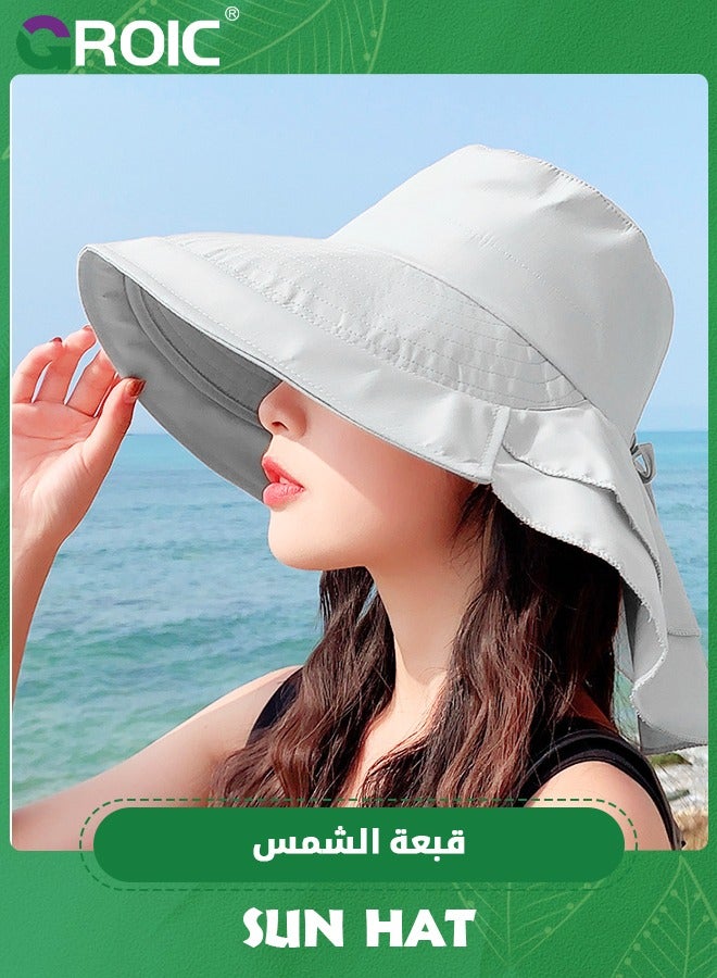 GROIC Sun Hat Women's Sun Hat UV Protection Wide Brim Ponytail Adjustable Beach Visor Fishing Hat with Neck Flap, UV Protection Fishing Hat Foldable Women Wide Brim Hat with Neck Flap - Image 2