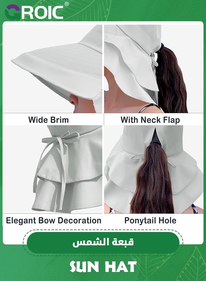 GROIC Sun Hat Women's Sun Hat UV Protection Wide Brim Ponytail Adjustable Beach Visor Fishing Hat with Neck Flap, UV Protection Fishing Hat Foldable Women Wide Brim Hat with Neck Flap - Image 3