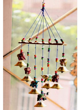 Sawcart Sawcart Elephent with Bells Wood Decorative Wall Hanging Showpiece Wind Chimes for Main Door Window Home Office Dcor Multicolour Size 20 X 45 X 5cm  - Image 2