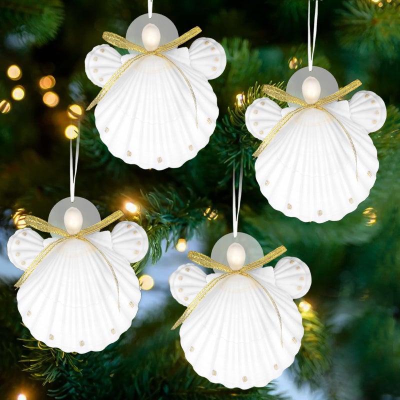 JQAQJU Seashell Angel Ornaments for Christmas Tree 4PCS Handmade Natural Shell Crafts Christmas Tree Hanging Ornaments  for Coastal & Beach & Nautical Christmas Tree Ornaments - Image 1