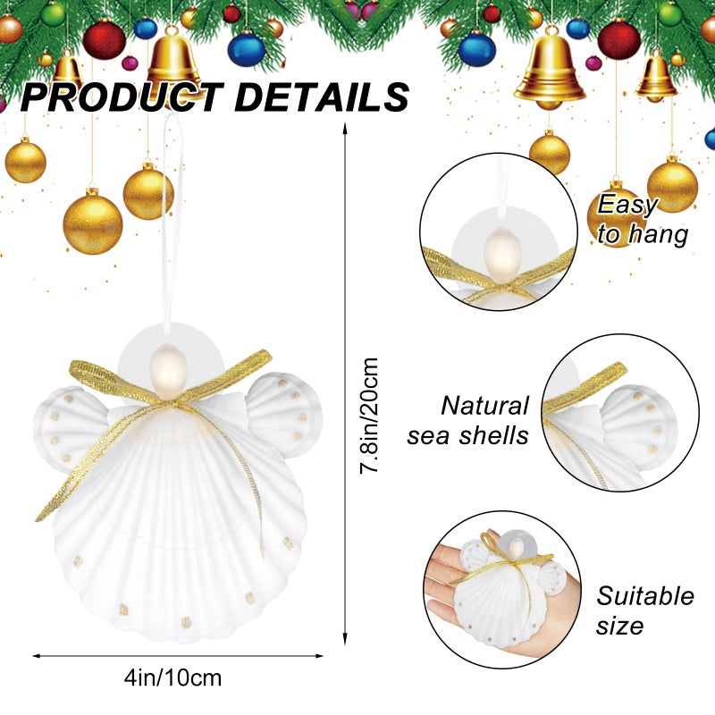JQAQJU Seashell Angel Ornaments for Christmas Tree 4PCS Handmade Natural Shell Crafts Christmas Tree Hanging Ornaments  for Coastal & Beach & Nautical Christmas Tree Ornaments - Image 3