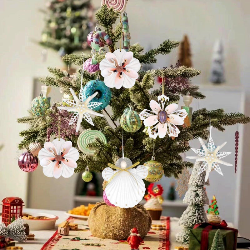 JQAQJU Seashell Angel Ornaments for Christmas Tree 4PCS Handmade Natural Shell Crafts Christmas Tree Hanging Ornaments  for Coastal & Beach & Nautical Christmas Tree Ornaments - Image 4