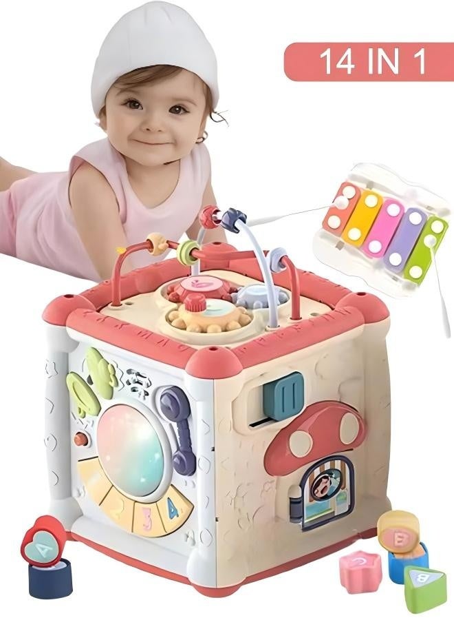 Musical Educational Learning Toy Music Hand Drum  Children's  Early Development Toys Hexahedron Intelligent Toy   Multi-Function Activity Cube Toy for Baby  With Light and Music Early Educational Ac - Image 2