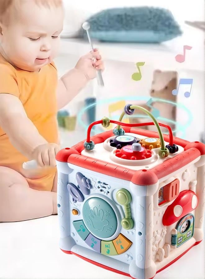 Musical Educational Learning Toy Music Hand Drum  Children's  Early Development Toys Hexahedron Intelligent Toy   Multi-Function Activity Cube Toy for Baby  With Light and Music Early Educational Ac - Image 1