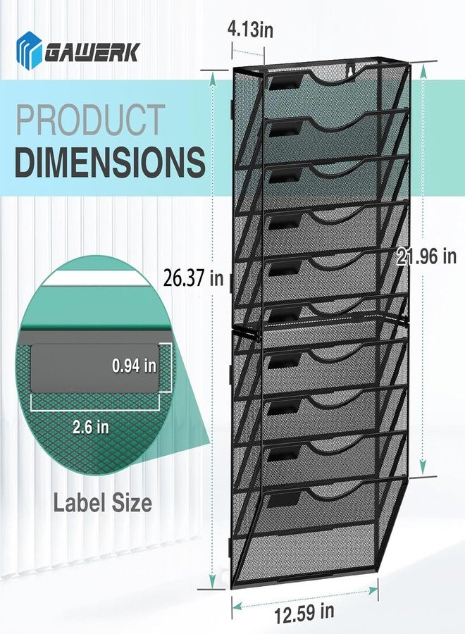 Gawerk 10-Tier Wall File Organizer Hanging Wall File Holder Wall Mount Paper Folder Organize, Mesh Magazine Document Mail Organizer Wall Organizer for Office School Home, Black - Image 2