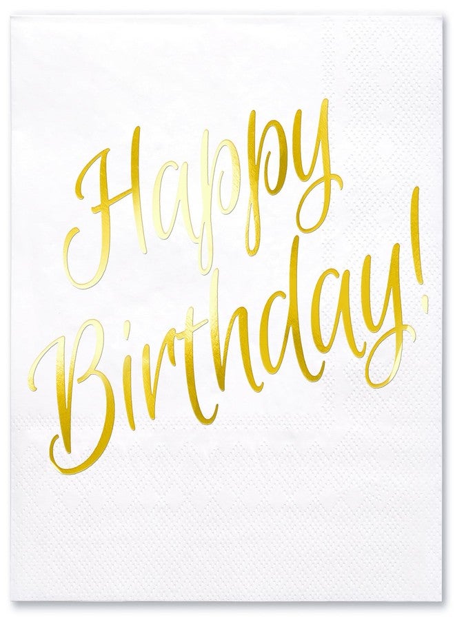 WRAPAHOLIC 50Pcs Gold Happy Birthday Napkins - 3 Ply Disposable Paper Luncheon Napkin for Birthday Tableware Party Supplies - 6.5 x 6.5 In - Image 1