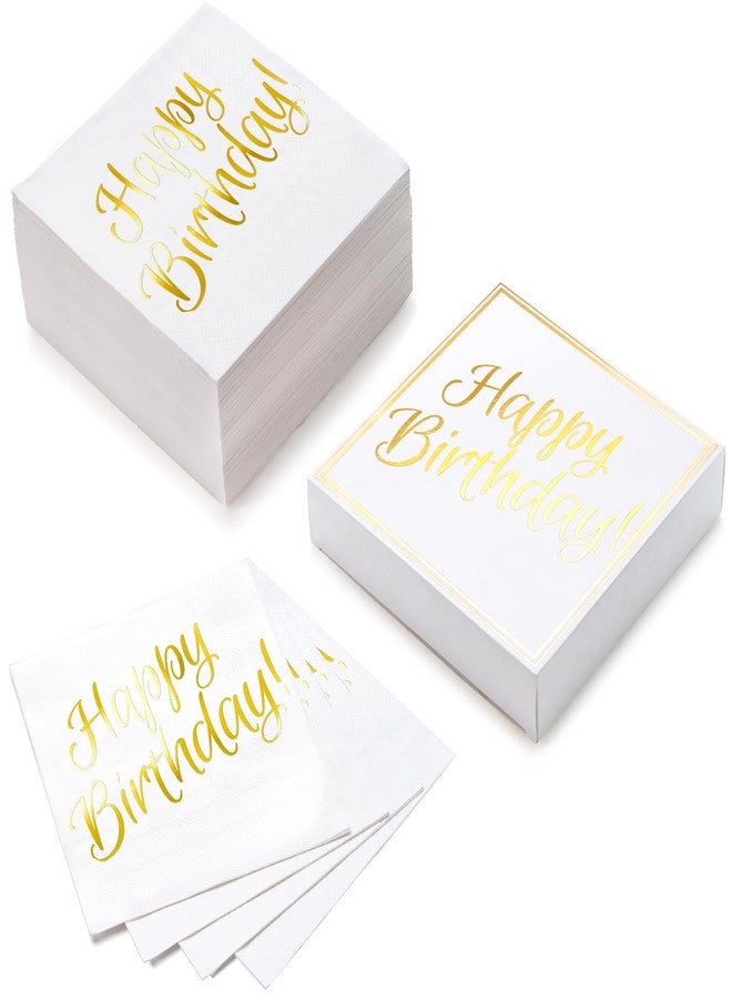 WRAPAHOLIC 50Pcs Gold Happy Birthday Napkins - 3 Ply Disposable Paper Luncheon Napkin for Birthday Tableware Party Supplies - 6.5 x 6.5 In - Image 2