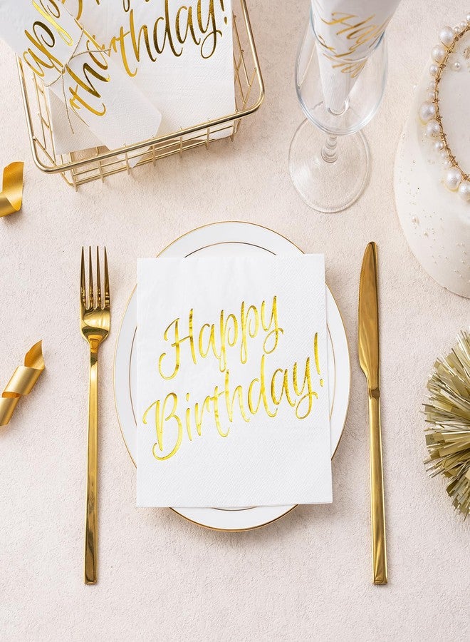 WRAPAHOLIC 50Pcs Gold Happy Birthday Napkins - 3 Ply Disposable Paper Luncheon Napkin for Birthday Tableware Party Supplies - 6.5 x 6.5 In - Image 4