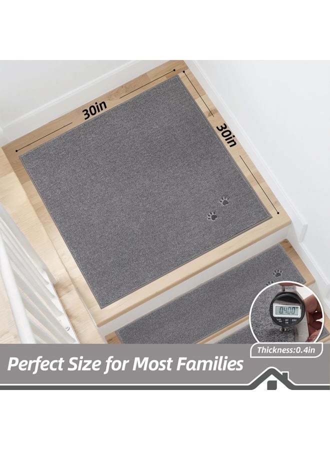 BEQHAUSE Stair Landing Rug Non-Slip 30"x30", Square Stair Landing Mats for Stairs Washable, Carpet Stair Treads Matching Mats for Wooden Steps Indoor Landing Rugs for Kids Elders Pets, Grey - Image 2