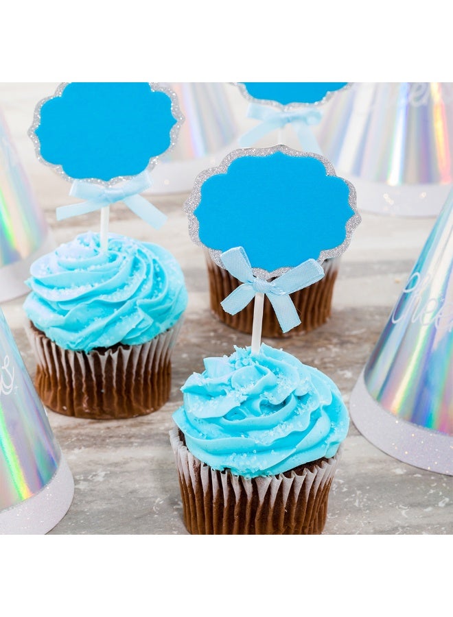 Restaurantware Top Cake 4.5 X 2.5 Inch Cake Toppers, 100 DIY Cake Topper Inserts - Sturdy, With Glitter Rim, Blue And Silver Paper Cake Decoration, Birthday, Baby Shower, Wedding, Supplies - Image 3