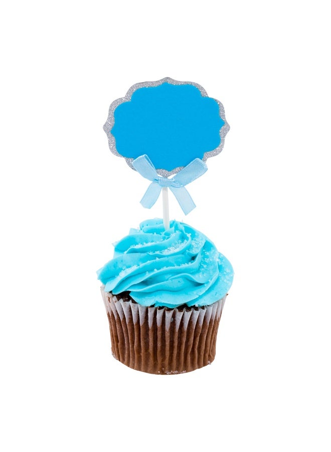 Restaurantware Top Cake 4.5 X 2.5 Inch Cake Toppers, 100 DIY Cake Topper Inserts - Sturdy, With Glitter Rim, Blue And Silver Paper Cake Decoration, Birthday, Baby Shower, Wedding, Supplies - Image 2