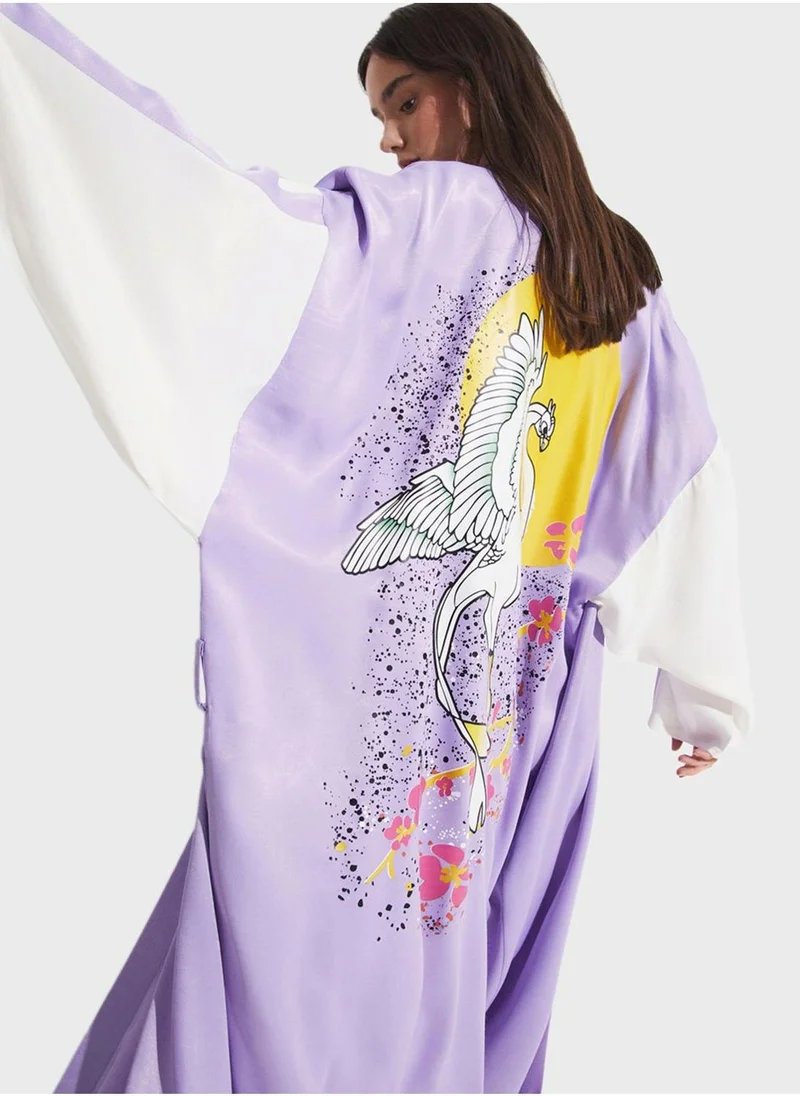 JUNE Printed Tie Detail Kimono