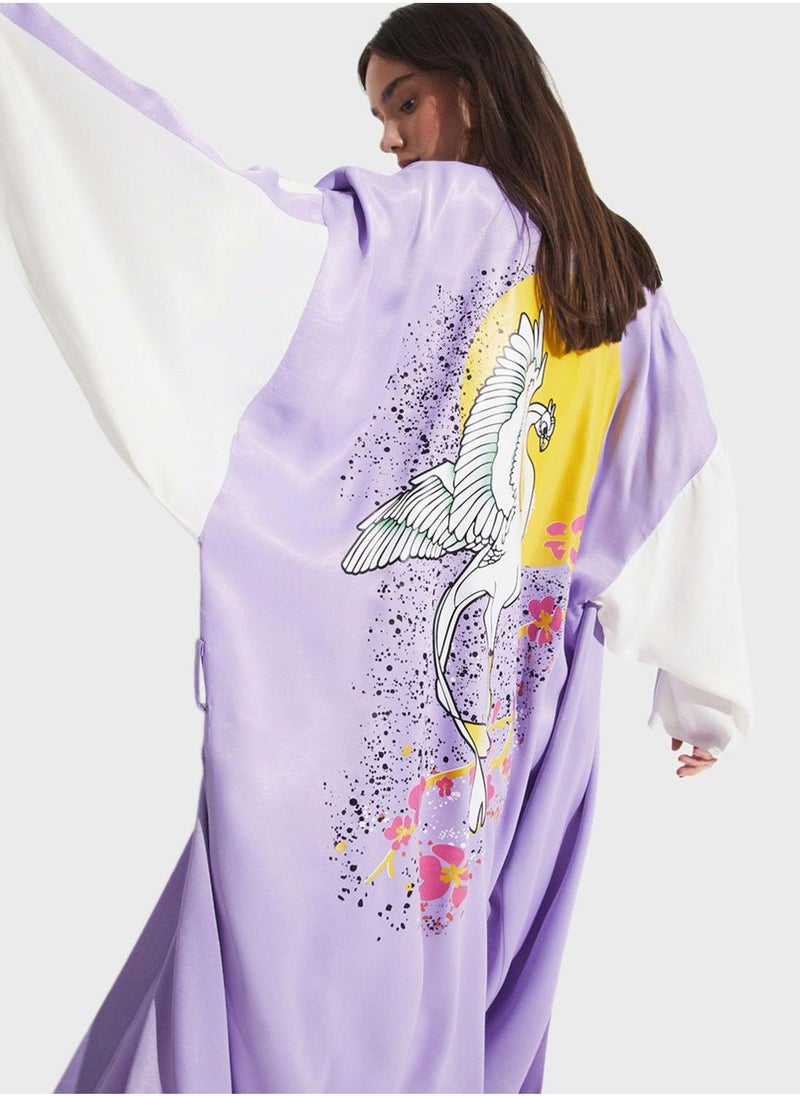 جون كيمونو بتفاصيل ربطة مطبوعة - Image 4