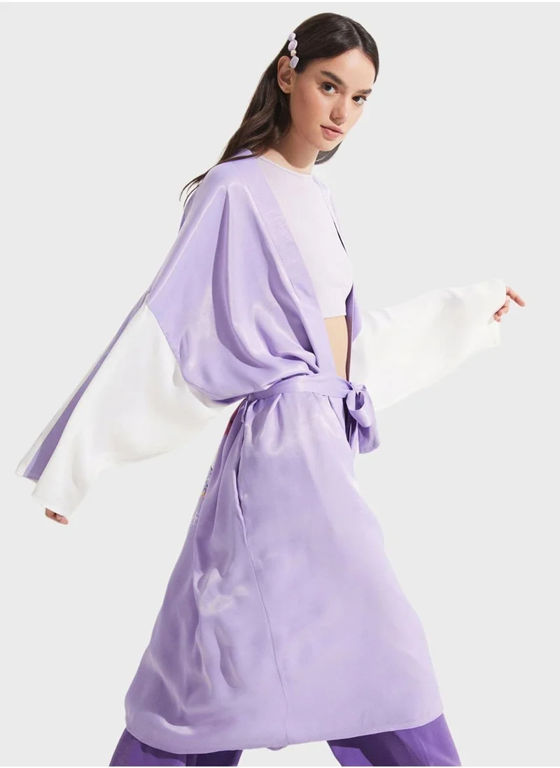 JUNE Printed Tie Detail Kimono