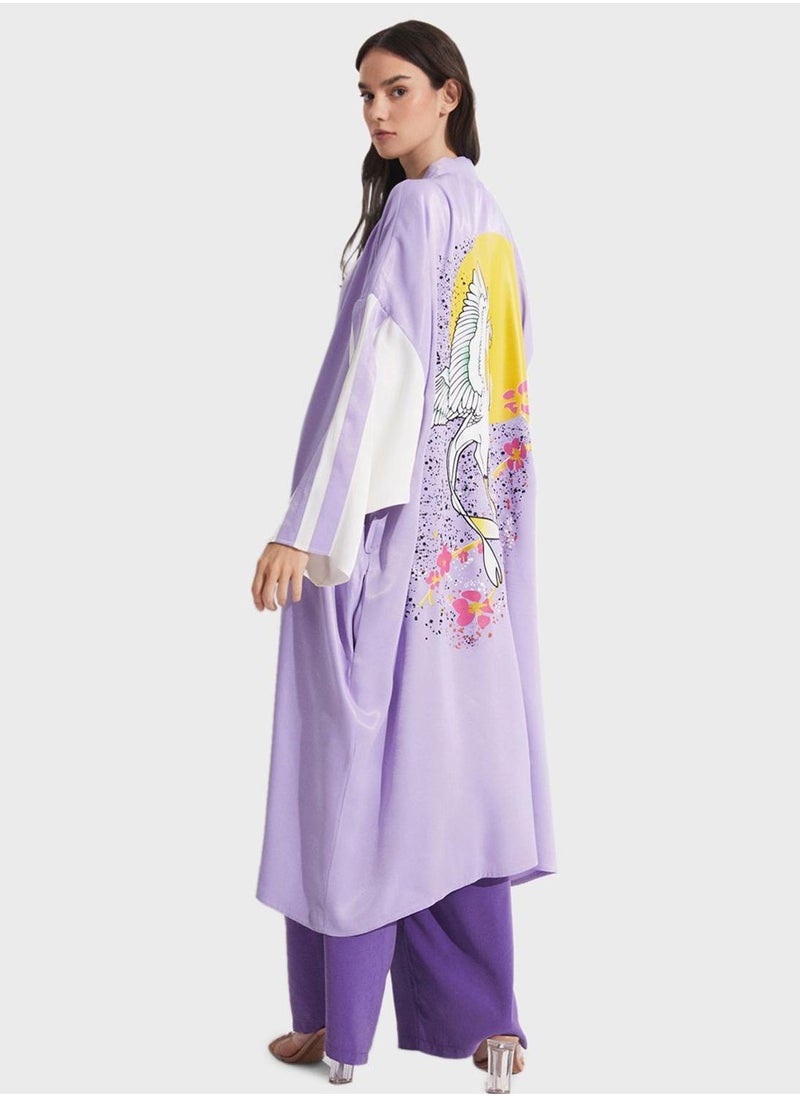 جون كيمونو بتفاصيل ربطة مطبوعة - Image 2