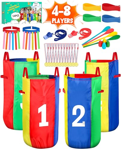 Eocolz Outdoor Carnival Games Potato Sack Bags for Kids Adults Egg Spoon Relay Race 3 Legged Race Bands Catch Tail Games Birthday Party Field Day Family Day Yard Lawn Easter Fall Festival Games - Image 1