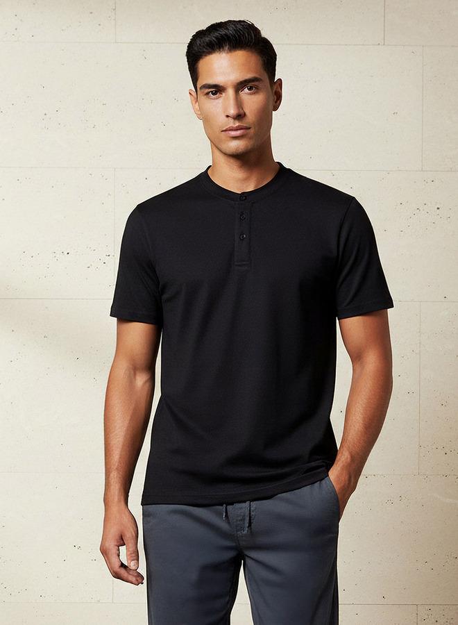 Splash FAV Men Regular Fit Henley Neck Short Sleeves Pique T-shirt - Image 1