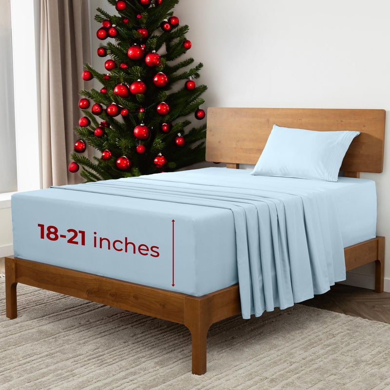 mellanni Mellanni Extra Deep Twin XL Sheets - 3 PC Iconic Collection Bedding Sheets & Pillowcases - Hotel Luxury  Ultra Soft  Cooling Bed Sheets - for Women  Men  Kids & Teens (Twin Extra Long  Aqua)  - Image 1