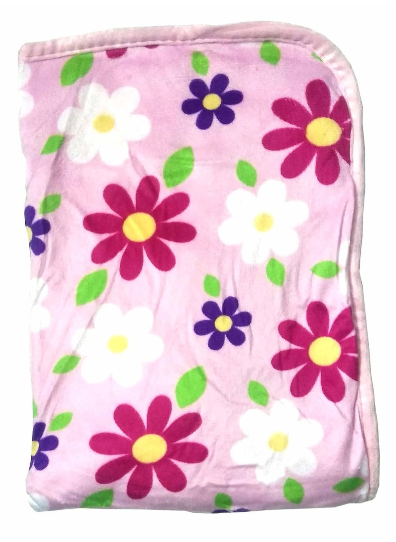 N&M - N&M Double Layer Velvet Fleece Newborn Printed Baby Blanket with Hood (PinkFlower) - Image 1
